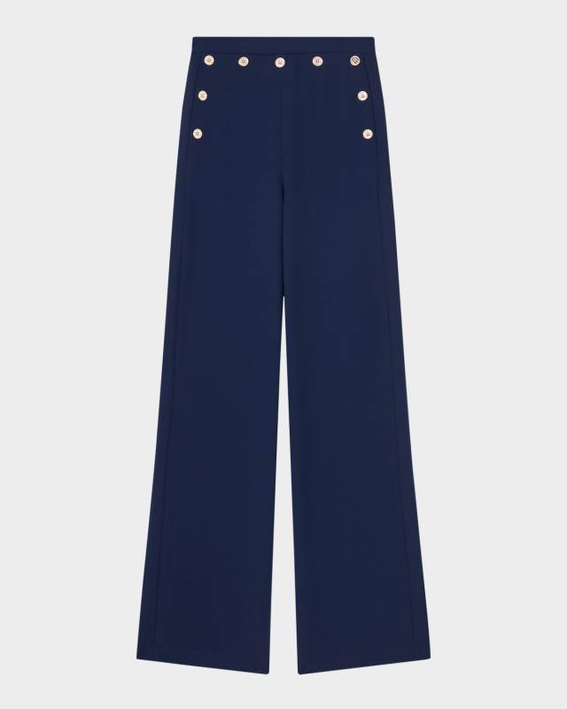Olive Wide-Leg Crepe Sailor Trousers